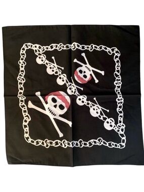 VTG Skull Crossbones Jolly Roger Black Bandana Edgy Punk Rock Biker Y2K Rave